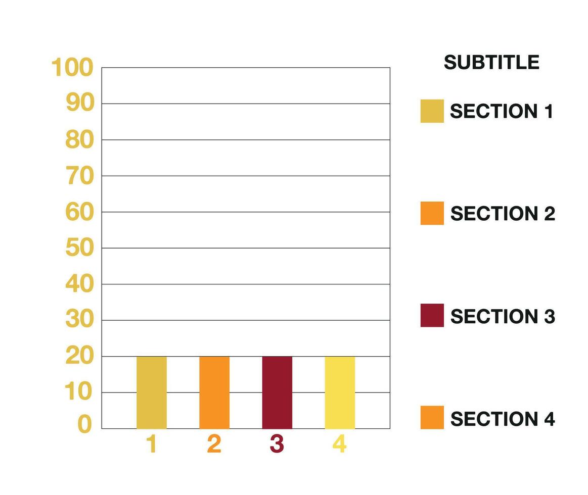 20 number bars chart. Graphic design four bars with section and legend. Vector for finance and statistics