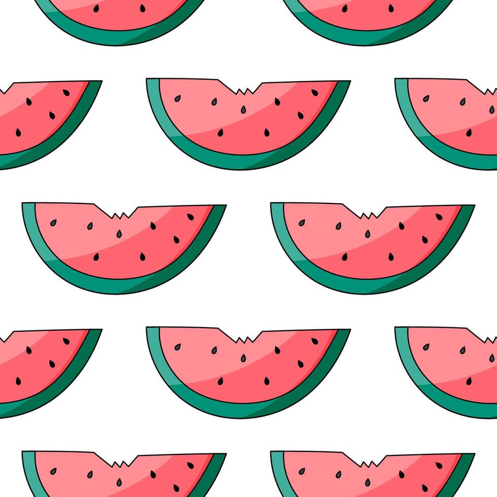 Watermelon pieces seeds Pulp bite Summer pattern vector