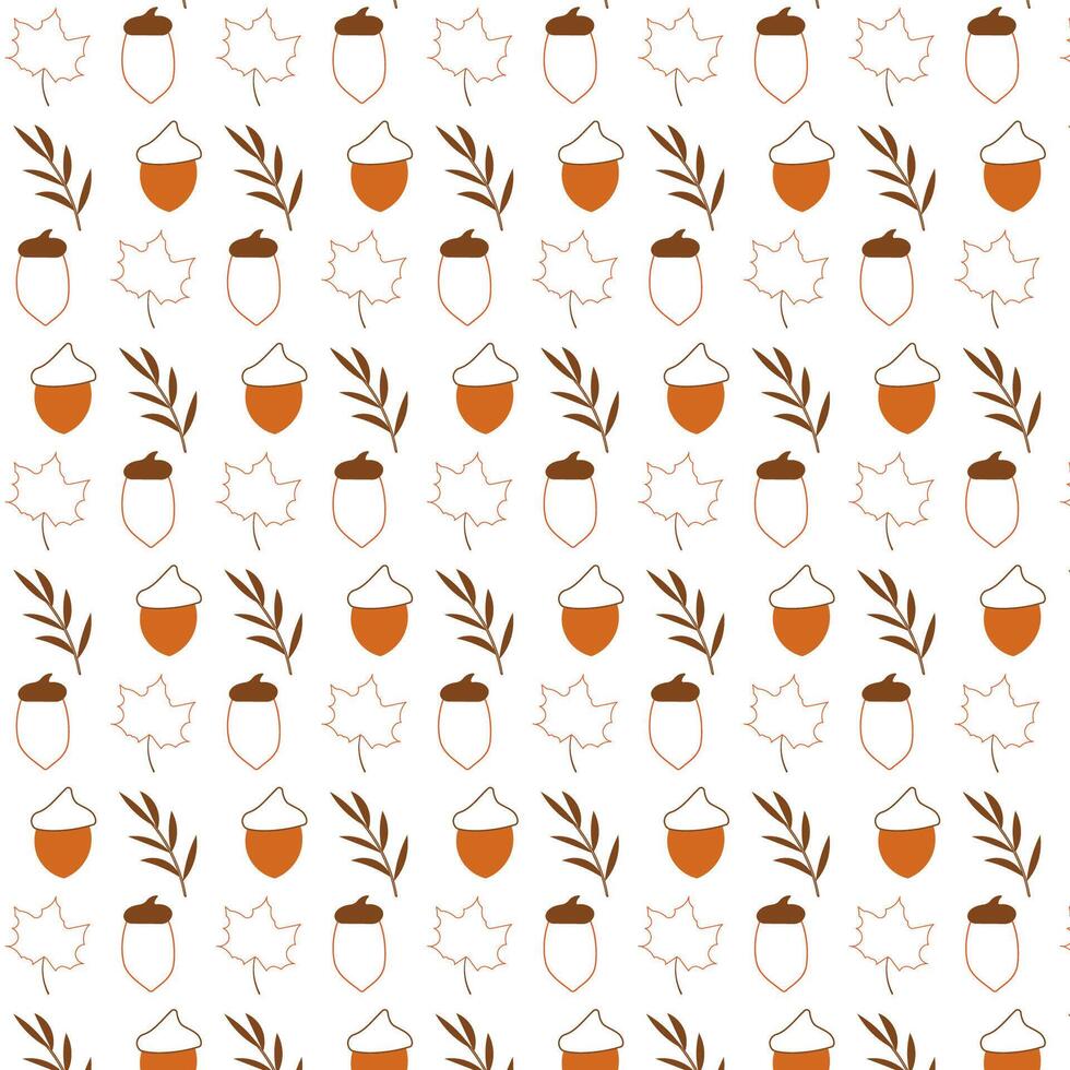 Autumn seamless pattern Cones Leaves linear icons vector