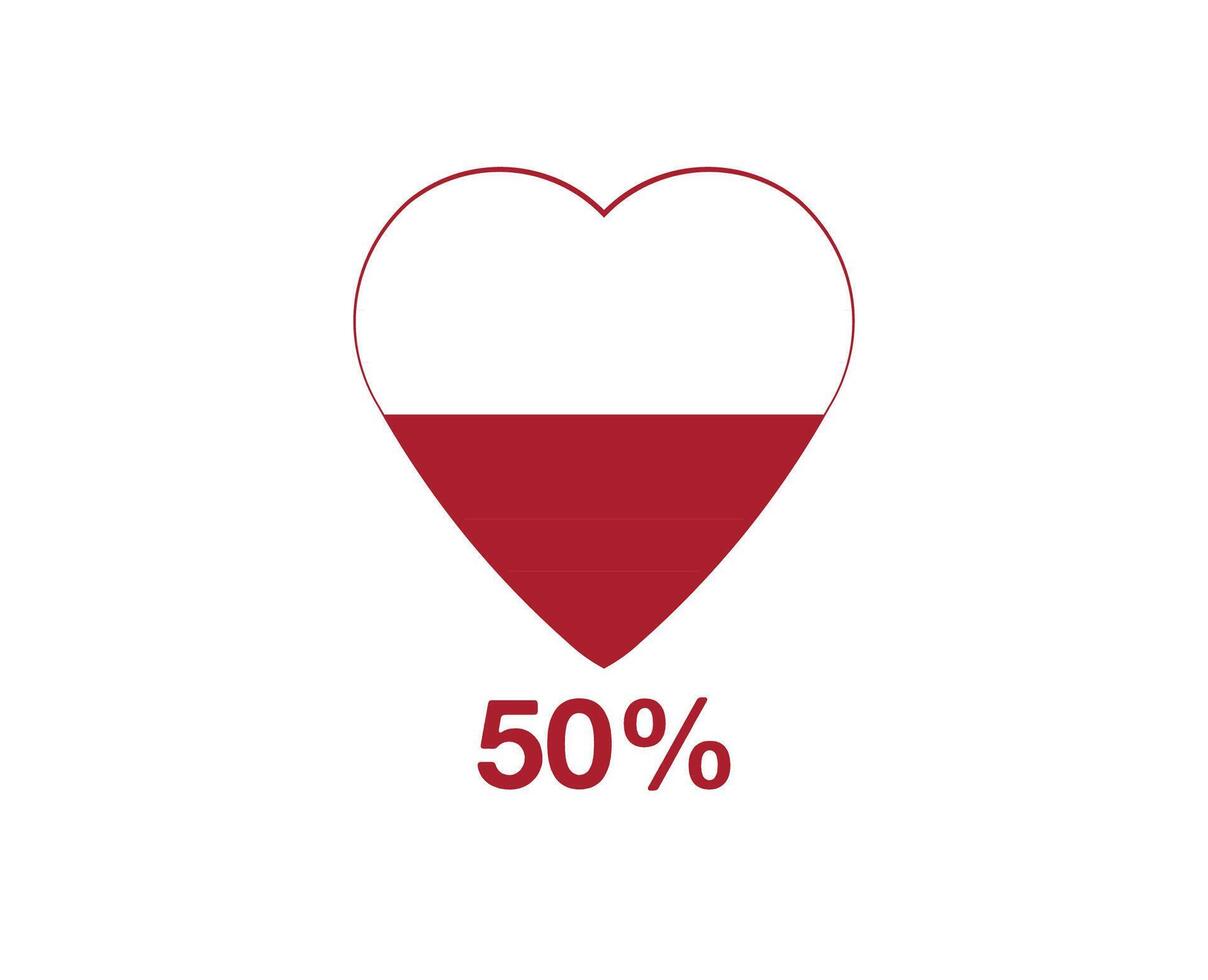 50 percent heart. Design heart function level, health design and blood status vector