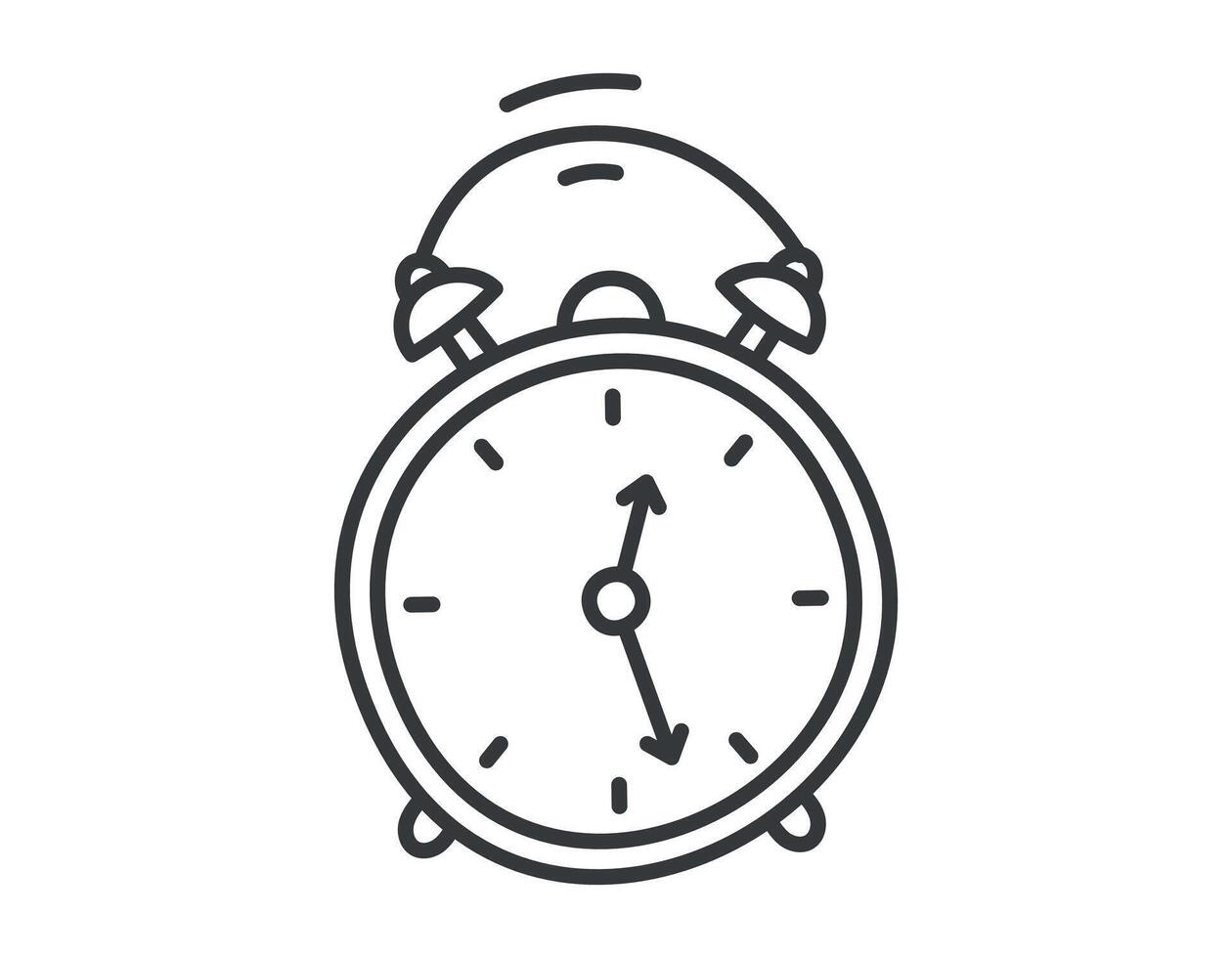 Vector isolated line doodle symbol of retro alarm clock with dial.