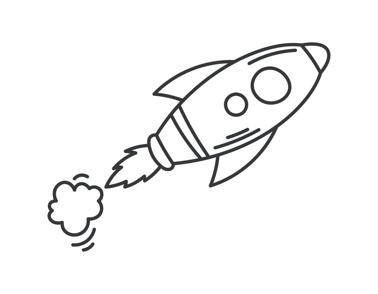 Vector isolated doodle, symbol of a space rocket taking off