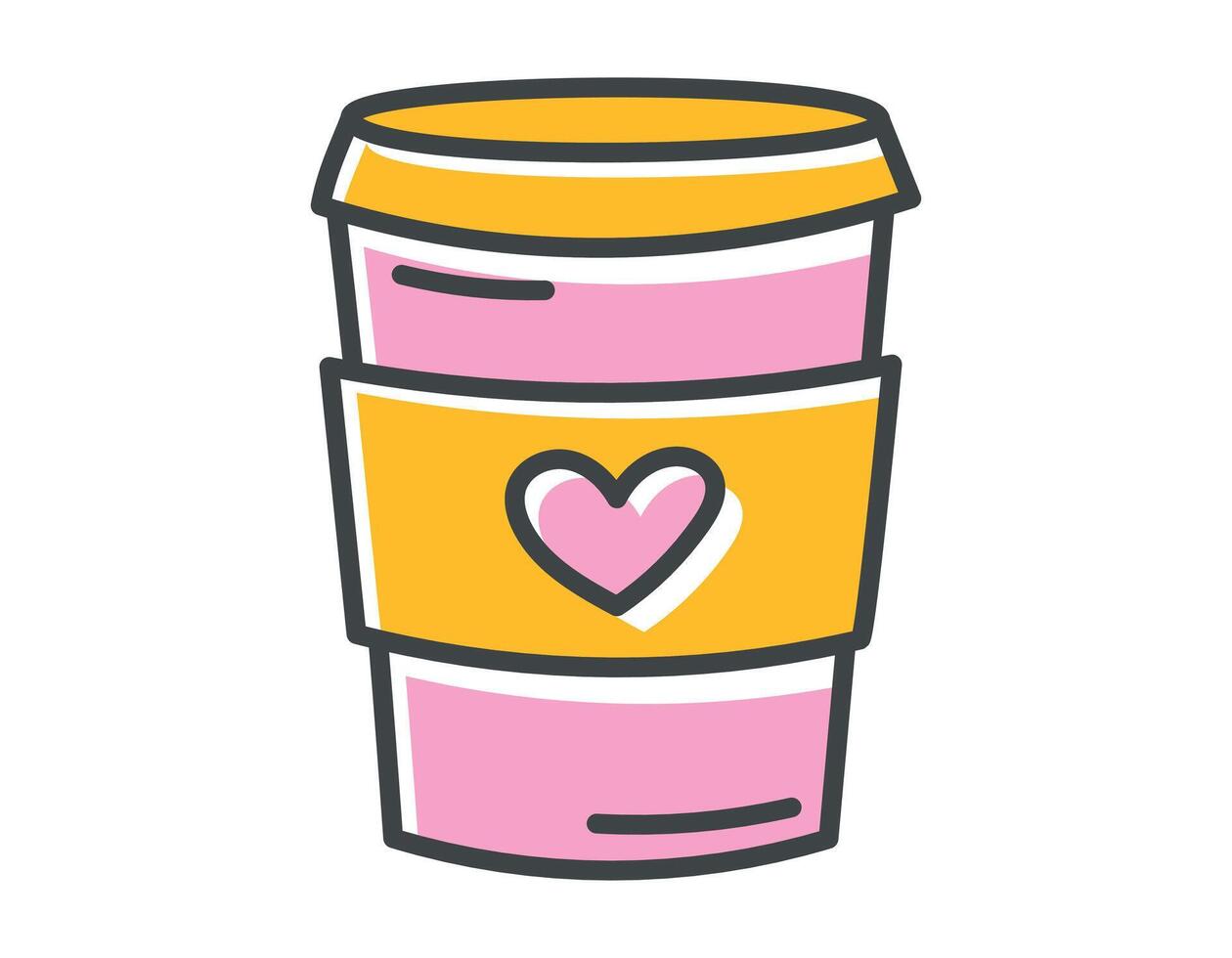 Vector isolated doodle symbol of a disposable paper cup with a hot drink. Drinking Tea or coffee to go.