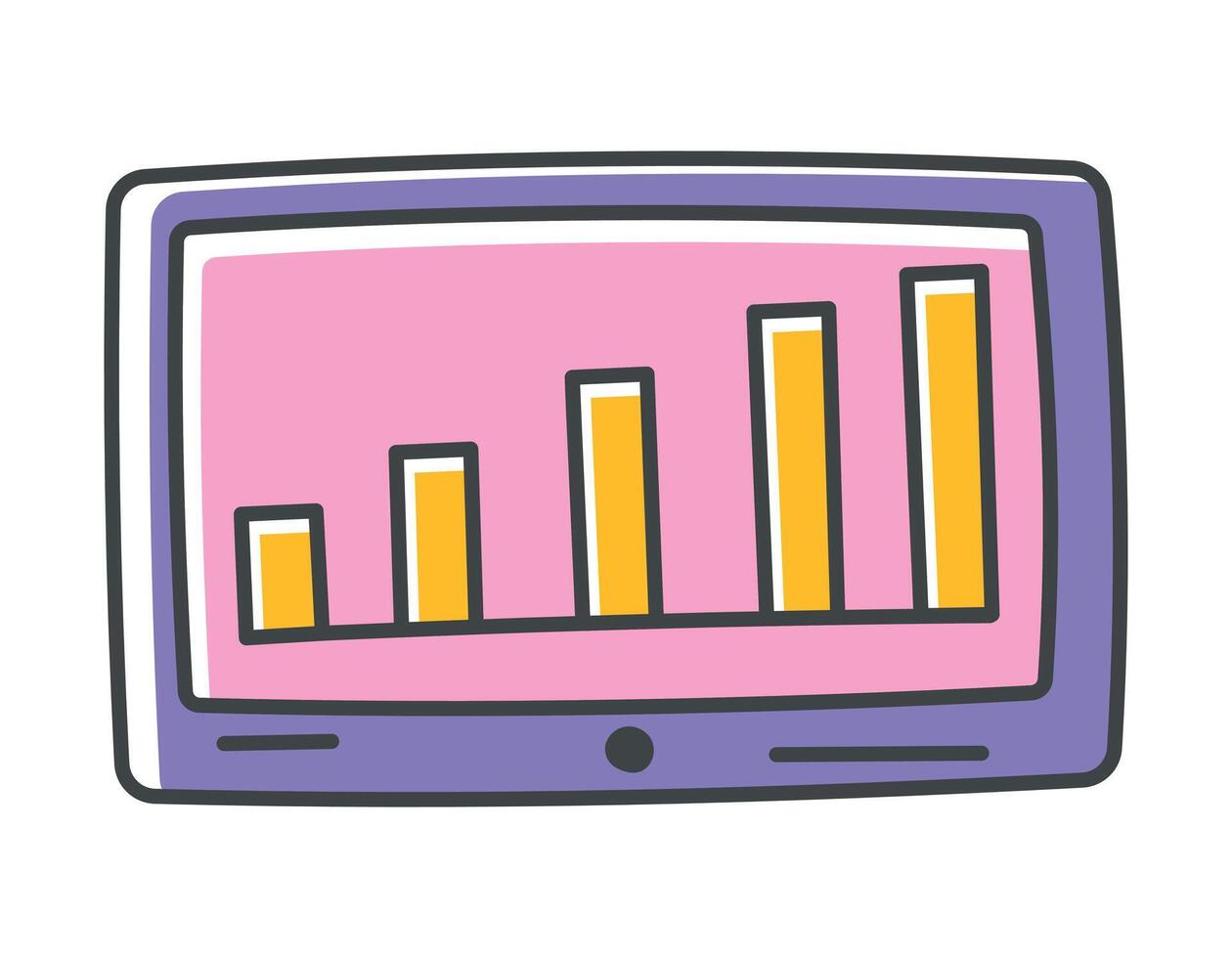 Vector isolated doodle symbol of tablet screen with graph or chart.