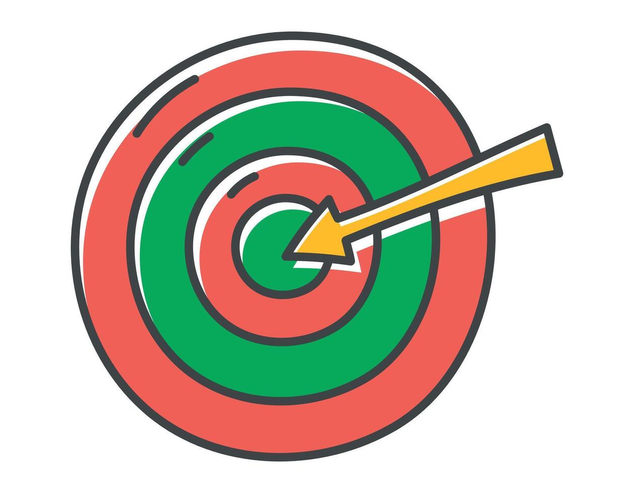 Vector isolated doodle symbol of round target with arrow.