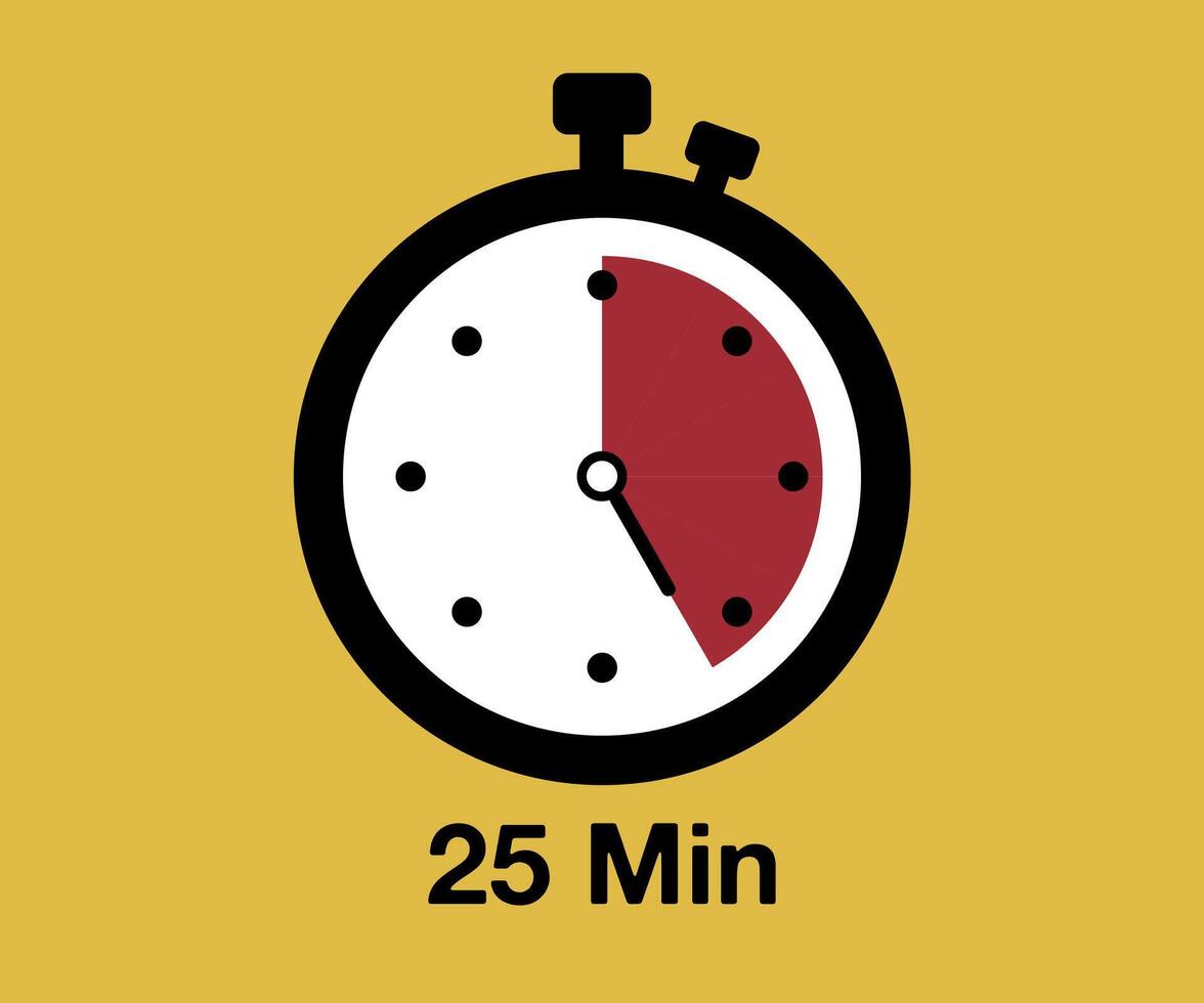 25 Timer sign icon. 25 minutes stopwatch symbol vector