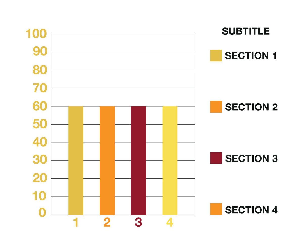 60 number bars chart. Graphic design four bars with section and legend. Vector for finance and statistics