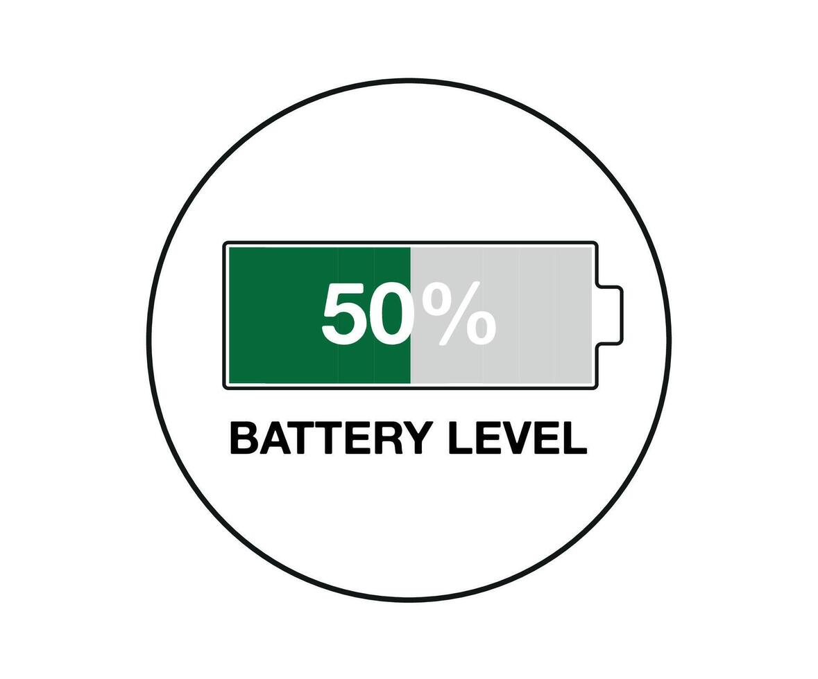 50 percent battery level. Design battery percentage, power of smartphone and mobile devices vector