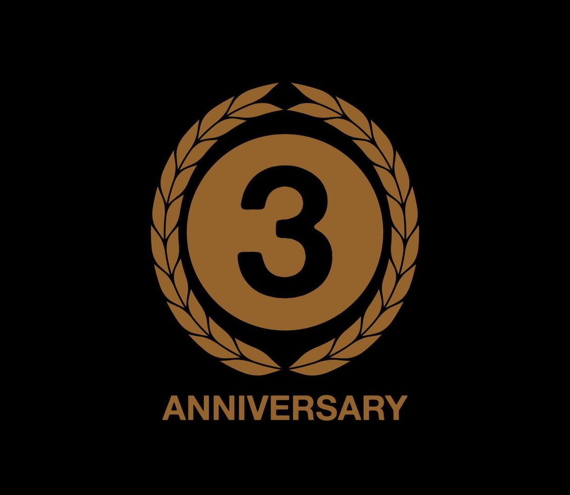 3 years anniversary bronze laurel wreath. Birthday celebration on black background vector