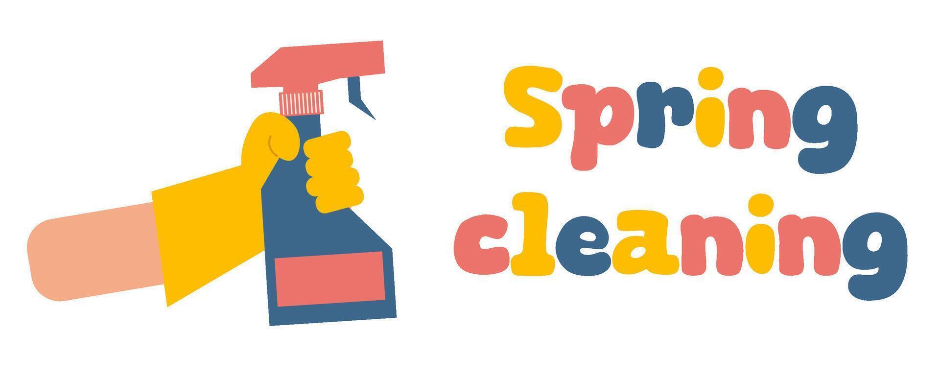 Cleaning concept. A hand in a rubber glove holds a cleaning spray. spring cleaning. Vector illustration