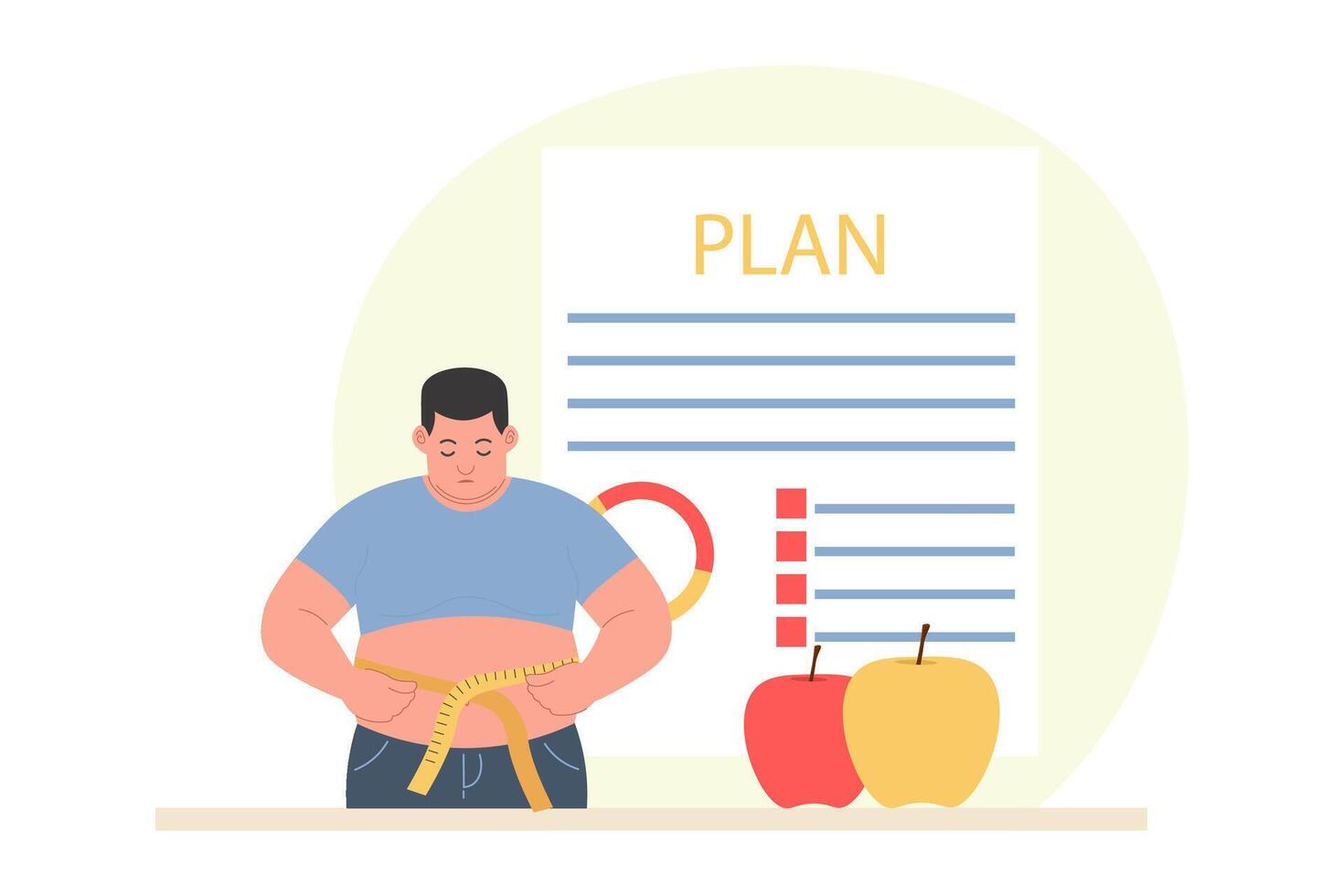 Nutritionist concept. Weight loss programs, diet plan. Vector illustration in flat style. Poor food