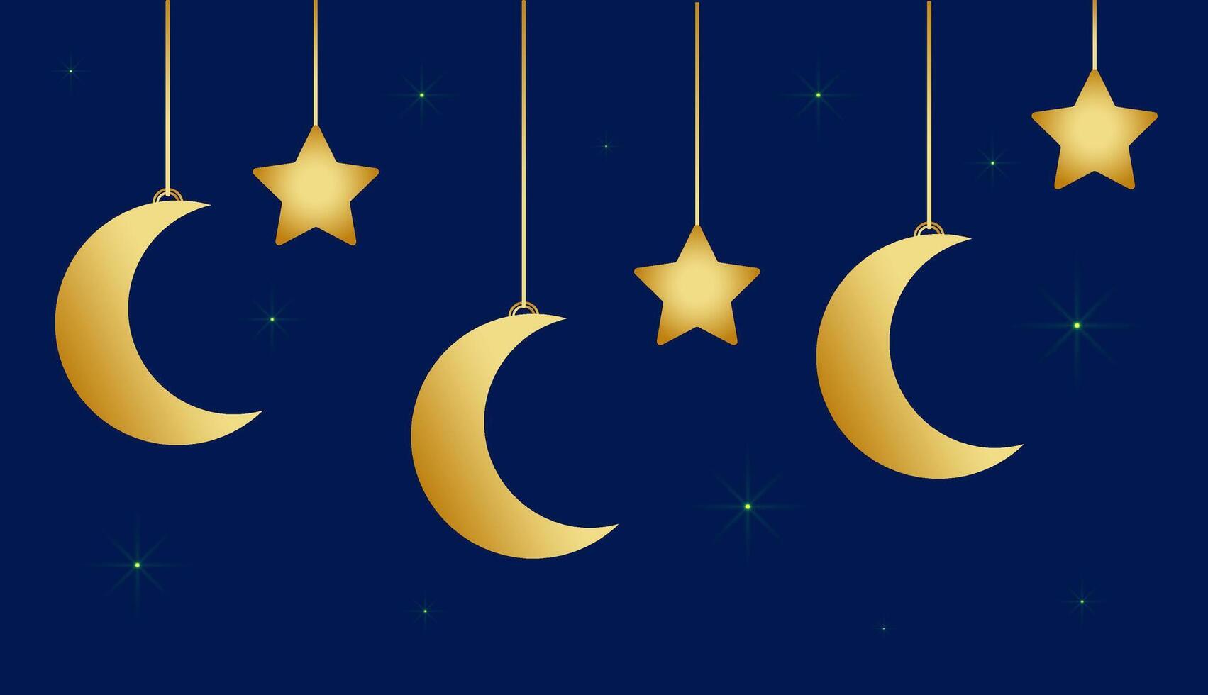 Vector background for the Ramadan holiday. Golden stars and the moon on a blue background