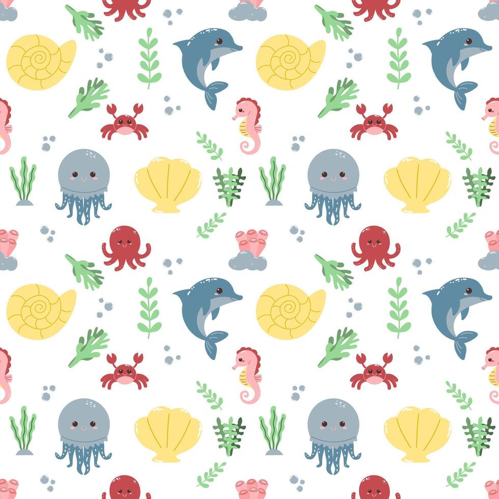 seamless banner with Sea Animals. Underwater life. fabric sample, wrapping paper. Vector illustration