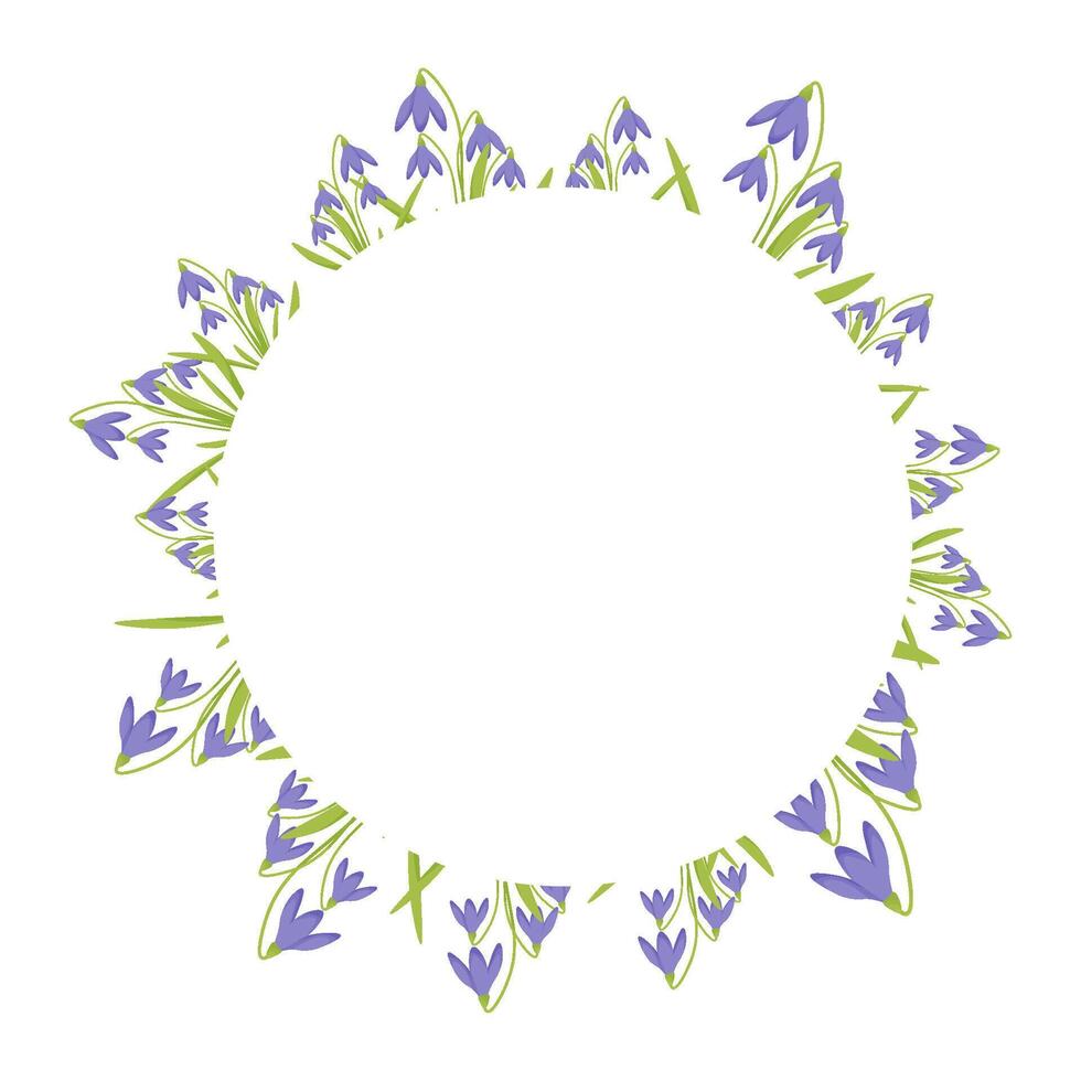 empty round frame with snowdrops. vector illustration. the first spring flowers