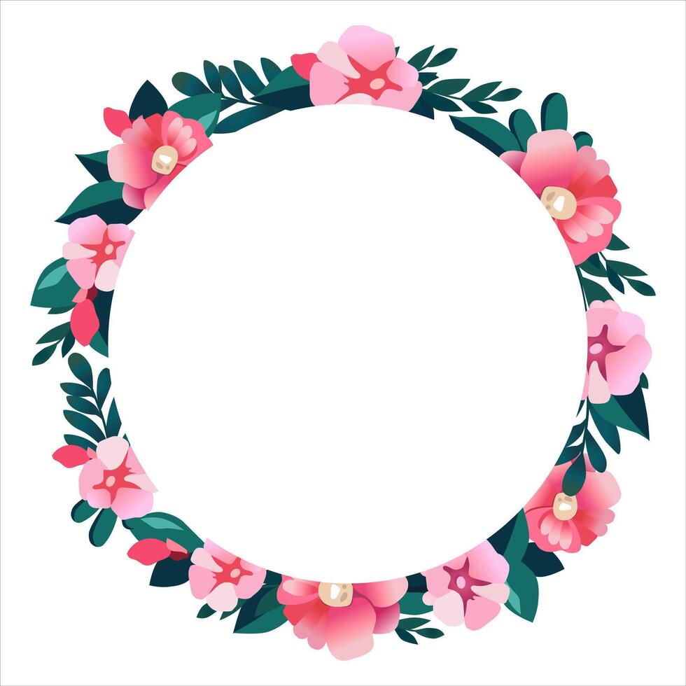 Vector round frame of hand drawn flowers for words and text. Isolated red pink vignette for design, comics and flat banners