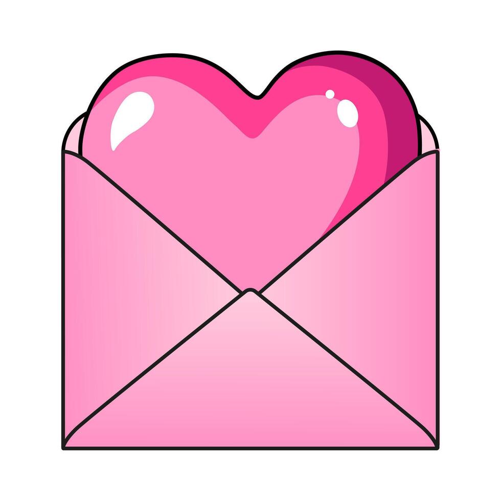 Cute vector icon pink letter with heart for Valentine day. Flat design element collection. Minimalistic illustration for design web banner and greeting card