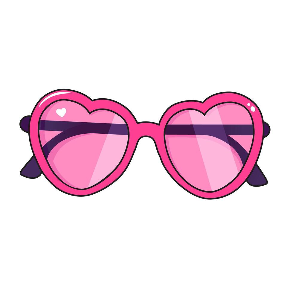 Cute vector icon pink sunglasses for Valentine day. Flat design element collection. Minimalistic illustration for design web banner and greeting card
