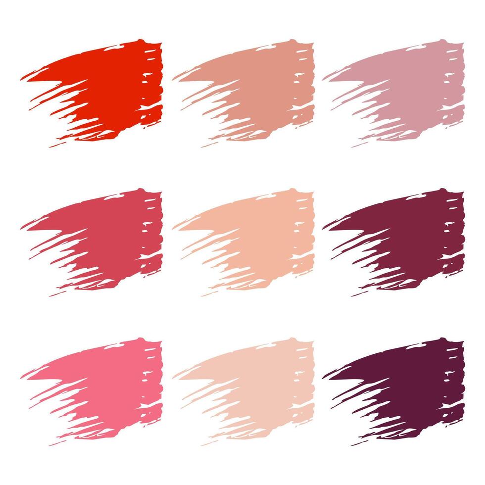 conjunto de rojo beige vistoso muestras maquillaje golpes en blanco antecedentes. vector cosmético frotis para belleza diseño, tarjetas y bandera