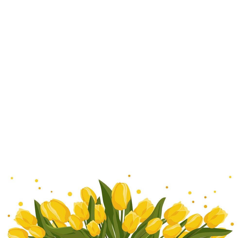 Spring banner with yellow tulips for words and text. Vector background template with flowers for design, greeting card, frame, board, flyer, sale, poster