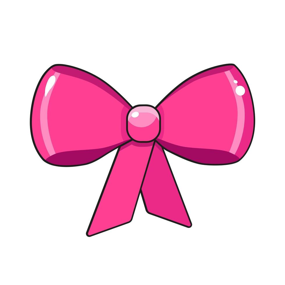 Cute vector icon pink bow for Valentine day. Flat design element collection. Minimalistic illustration for design web banner and greeting card