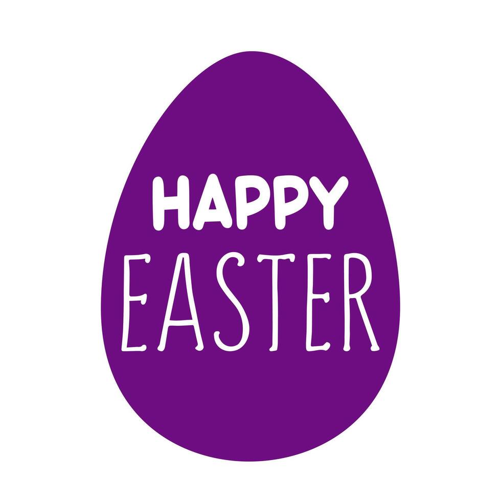Vector violet egg with text Happy Easter on white background. Illustration in flat style. Vector clipart for design of card, banner, flyer, sale, poster