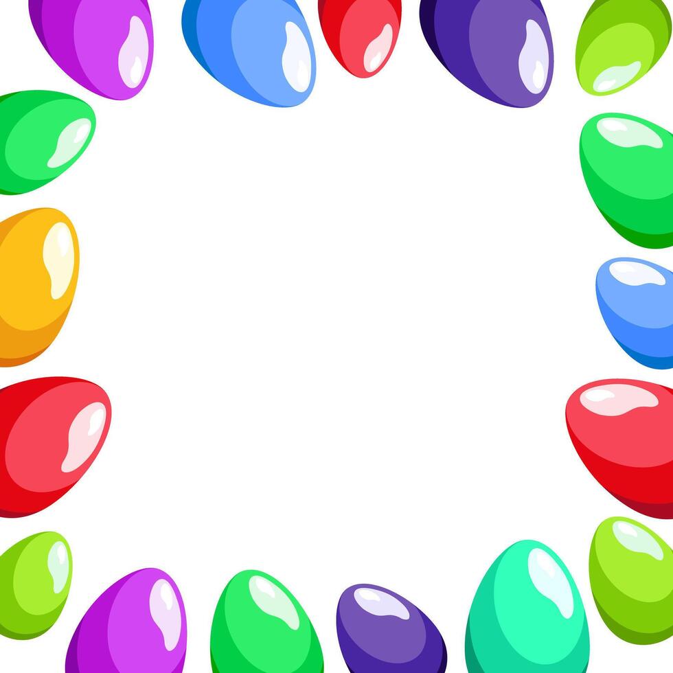Square frame with colorful Easter eggs for word and text on white background. Spring illustration in flat style. Holiday vector clipart for design of card, banner, flyer, poster
