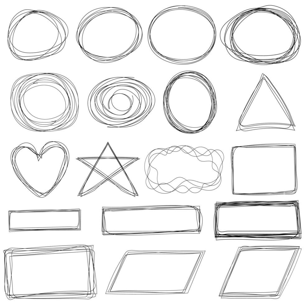 Collection of hand drawn grunge scribble borders vector