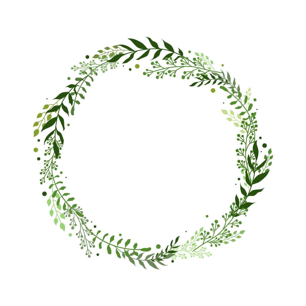 Spring round frame with sprigs of grass for words and text. Vector background template with plants for design, greeting card, banner, board, flyer, sale, poster