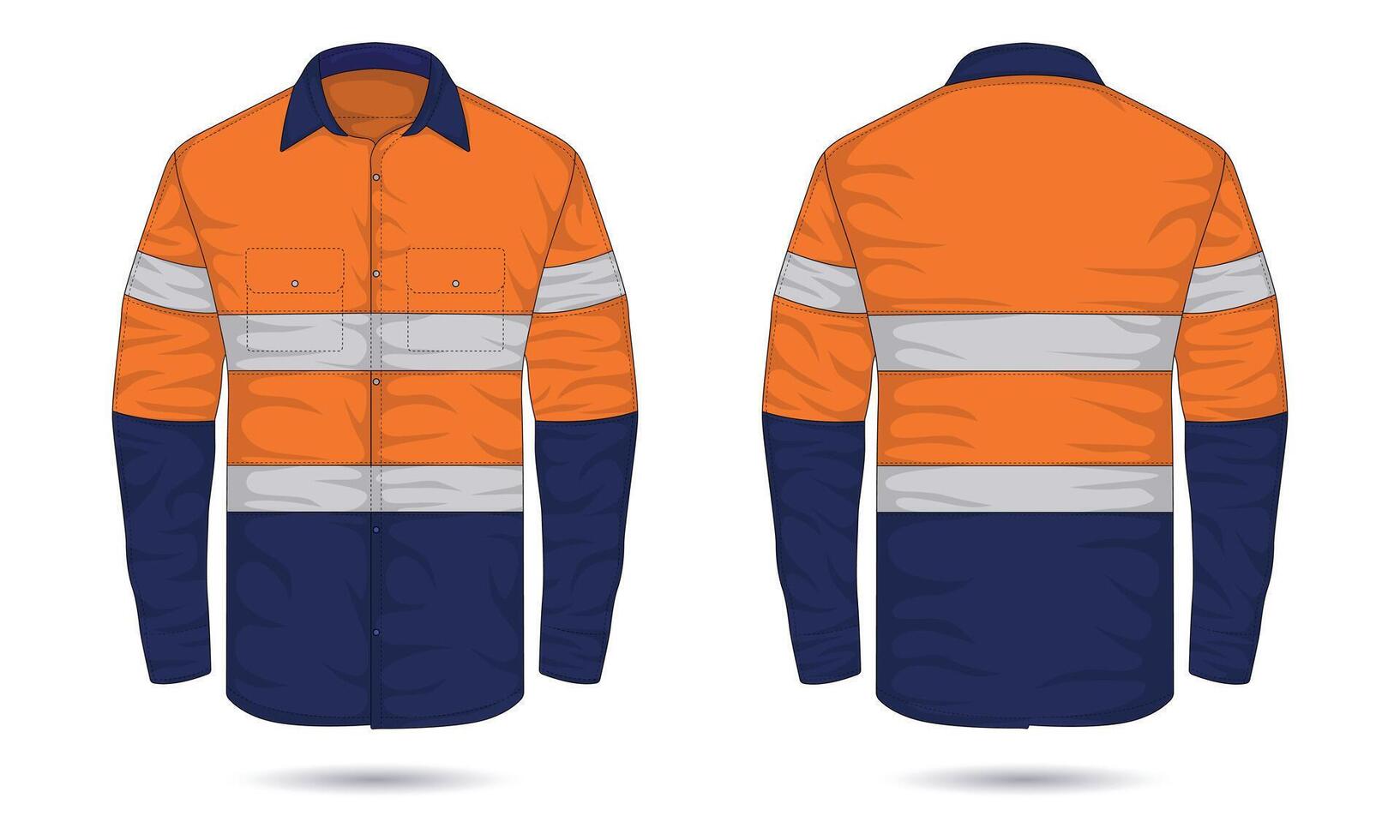 Two-color workwear mockup front and back view. Workwear uniform template vector