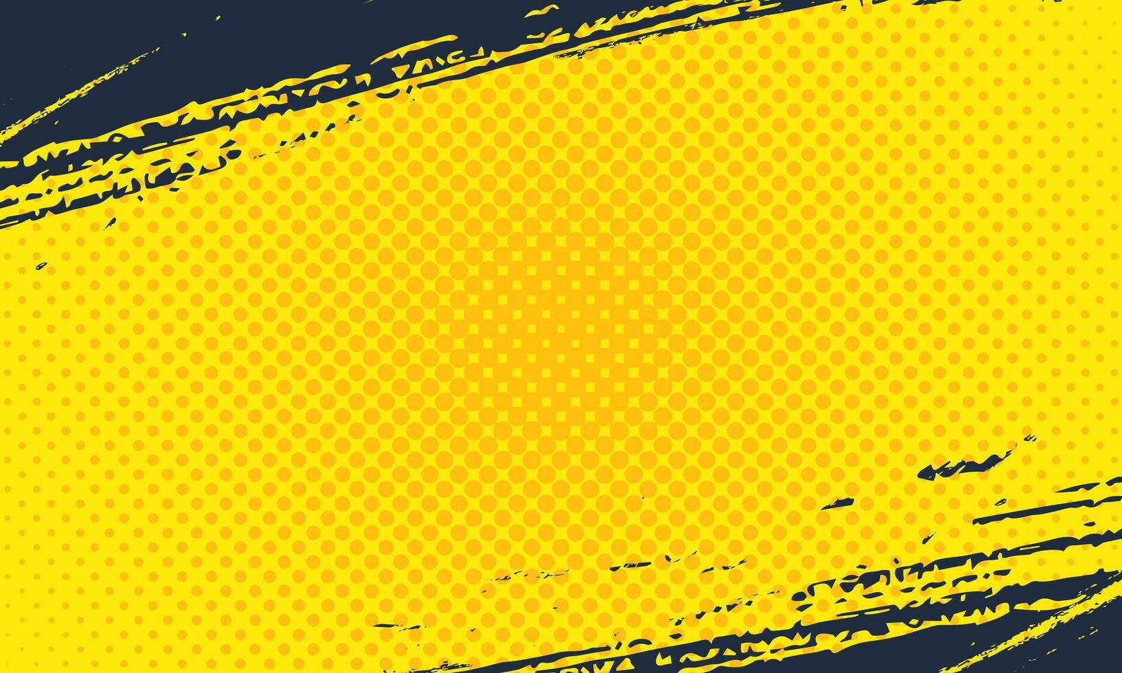 Bright yellow background grunge brush strokes halftone decoration vector