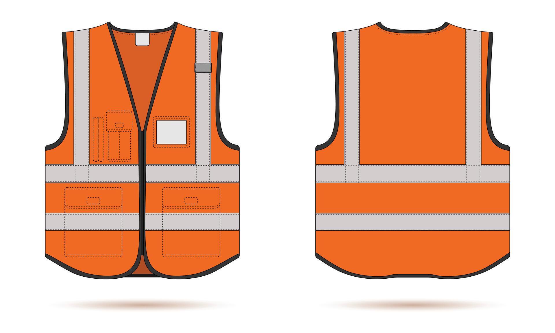 Orange safety vest mockup front and back view. Orange hi vis vest