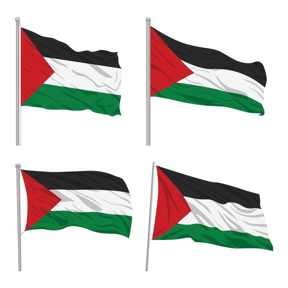 colección de diferente Palestina banderas volador en postes, vector ilustración