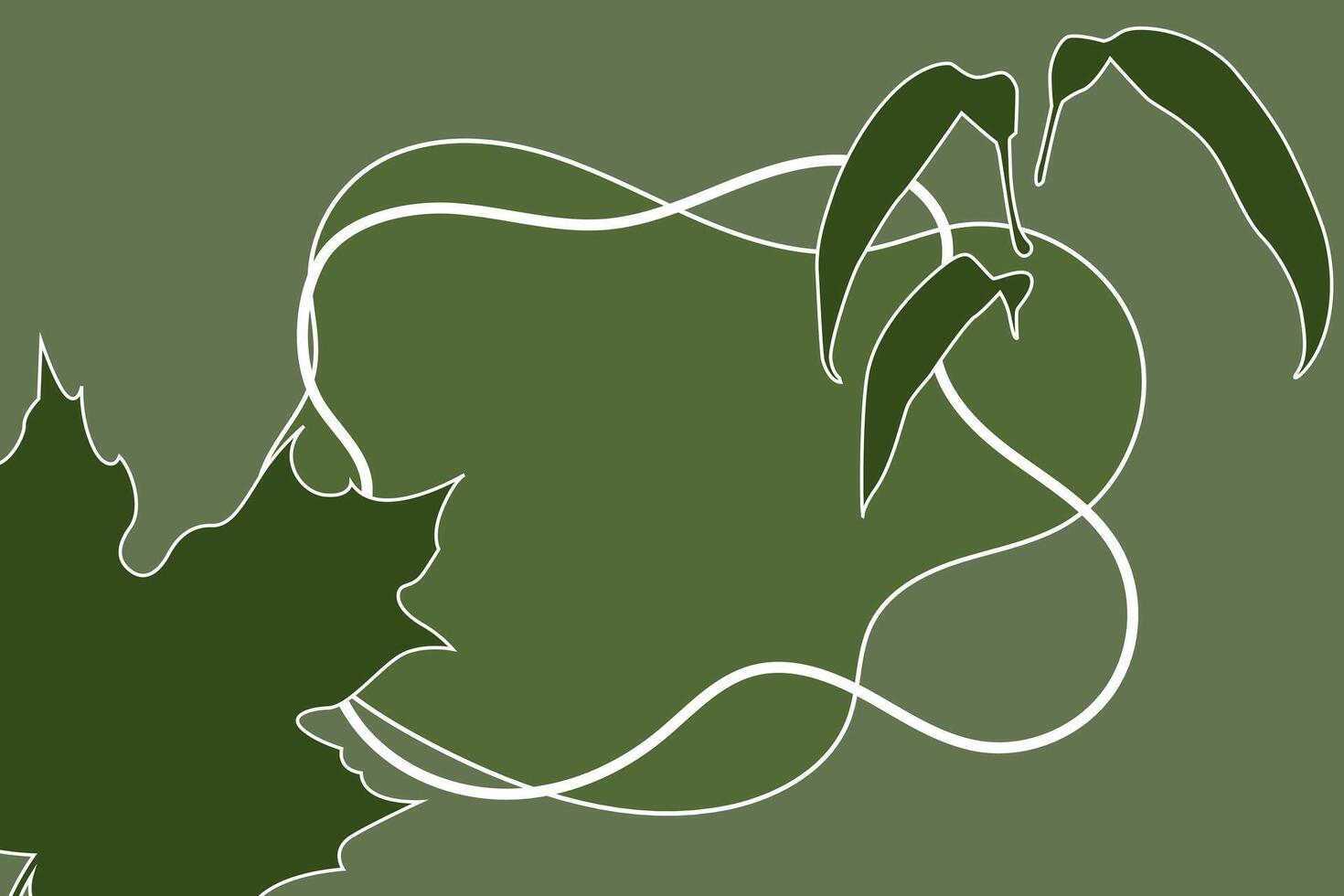 Green pastel color background, trendy exotic leaf. Floral boho, organic shapes, line art design. Vector illustration
