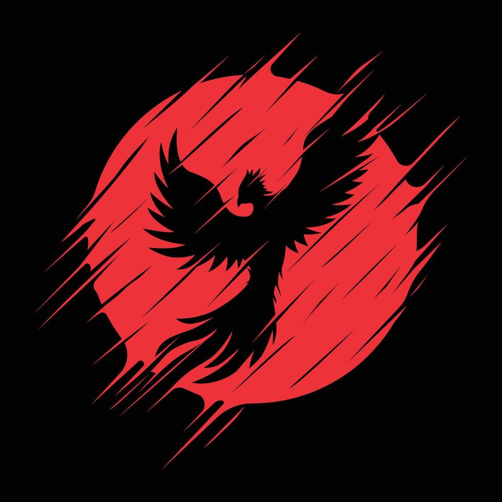 Phoenix bird silhouette logo with abstract moon background vector