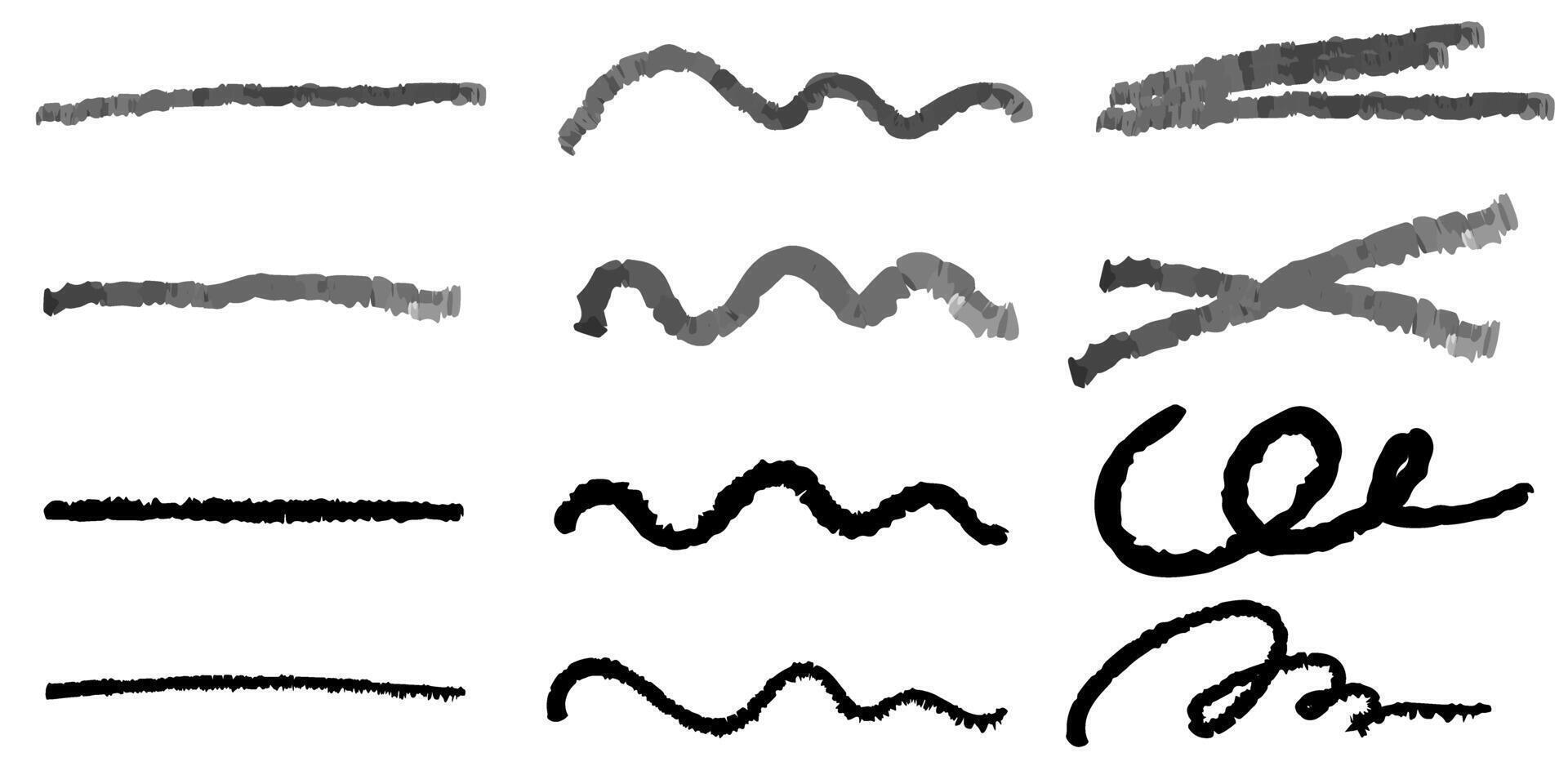 Scribble line dry paint brush design element collection. Set of pen marker isolated on white. Vector illustration