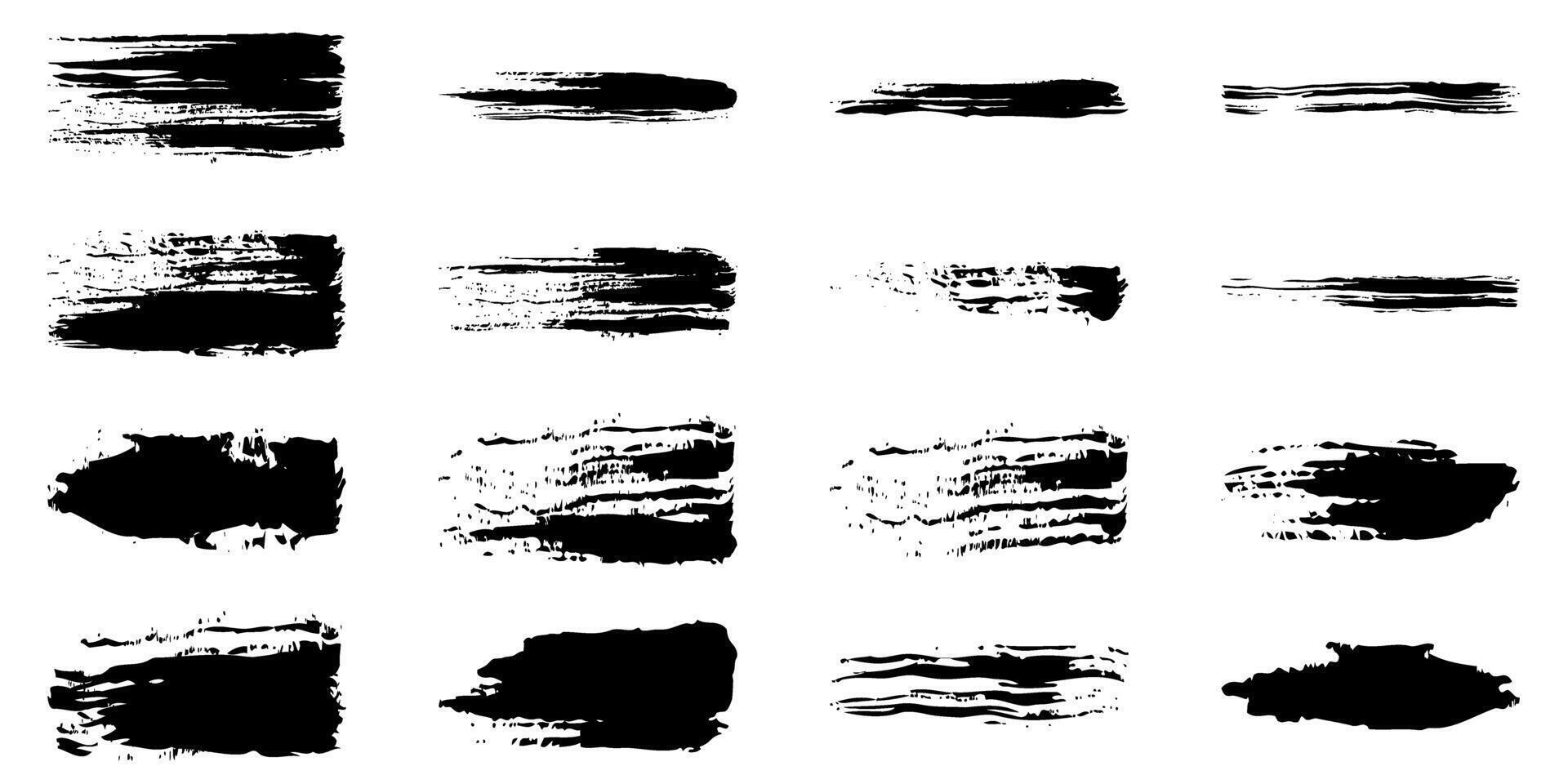 Dirty black brush grunge collection. Set dry paintbrush stain stroke. Vector illustration