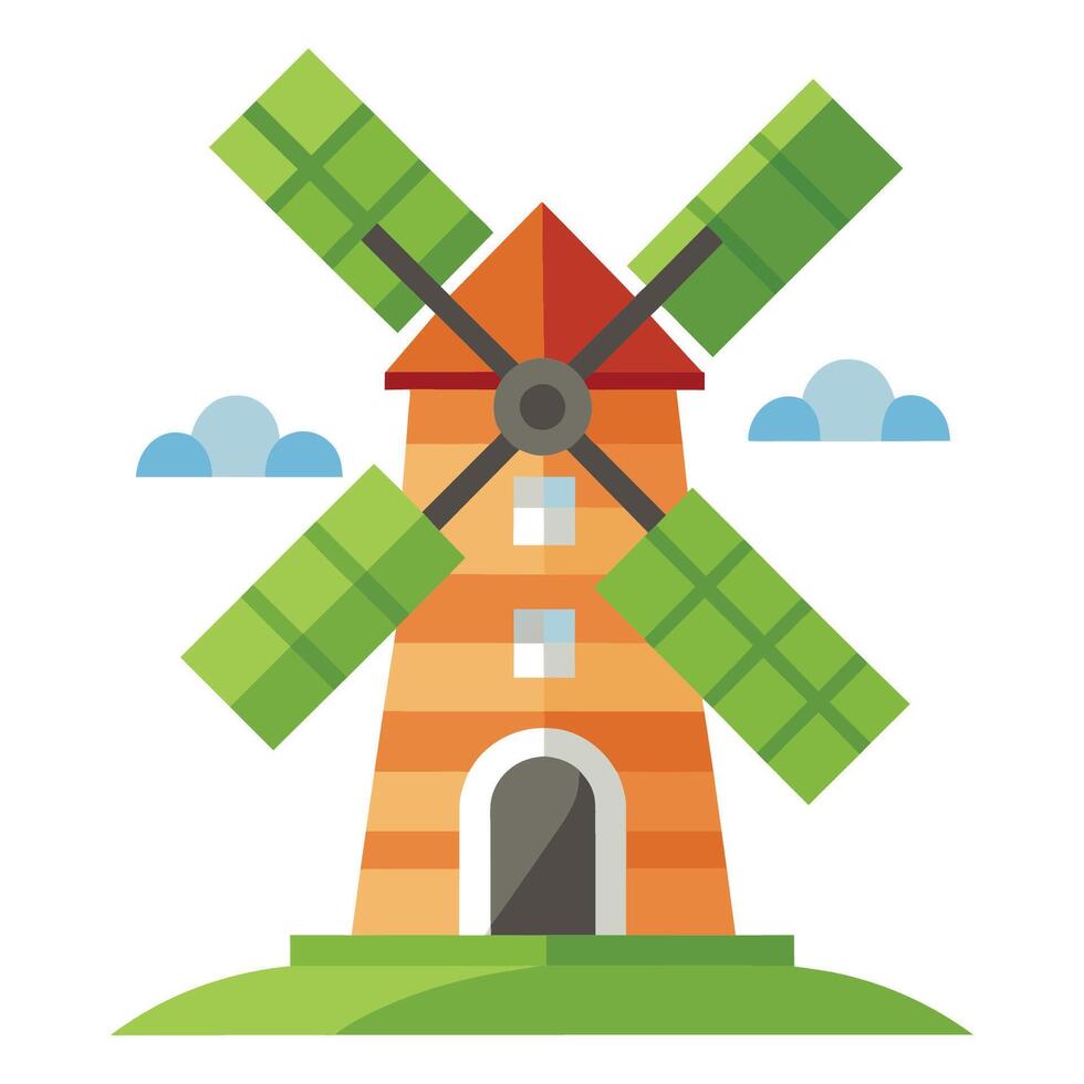 Windmill flat vector illustration on white background