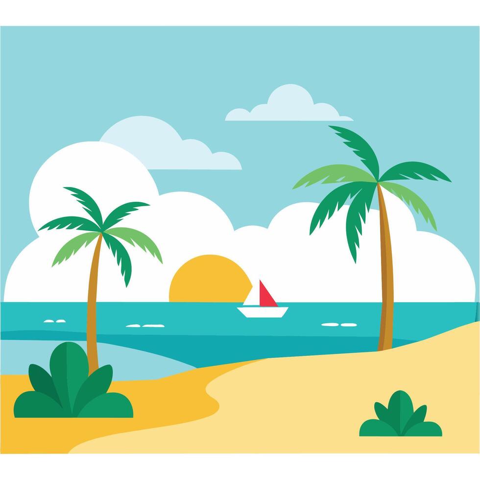Beach area flat vector illustration.