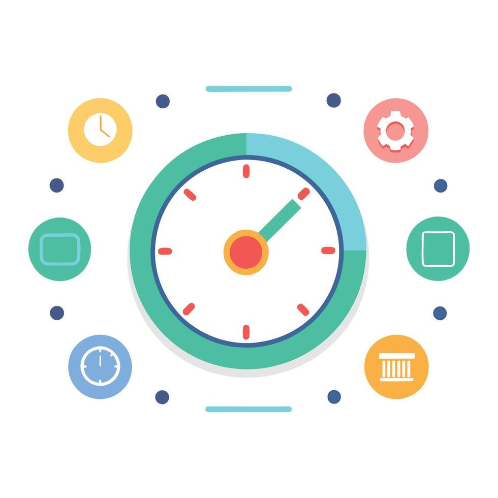 Clock with interface isolated flat vector illustration.