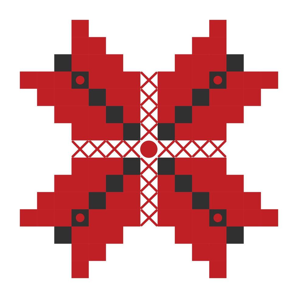 ucranio tradicional bordado en negro y rojo colores, gente ornamento, soltero flor con cuatro pétalos y un cruzar vector