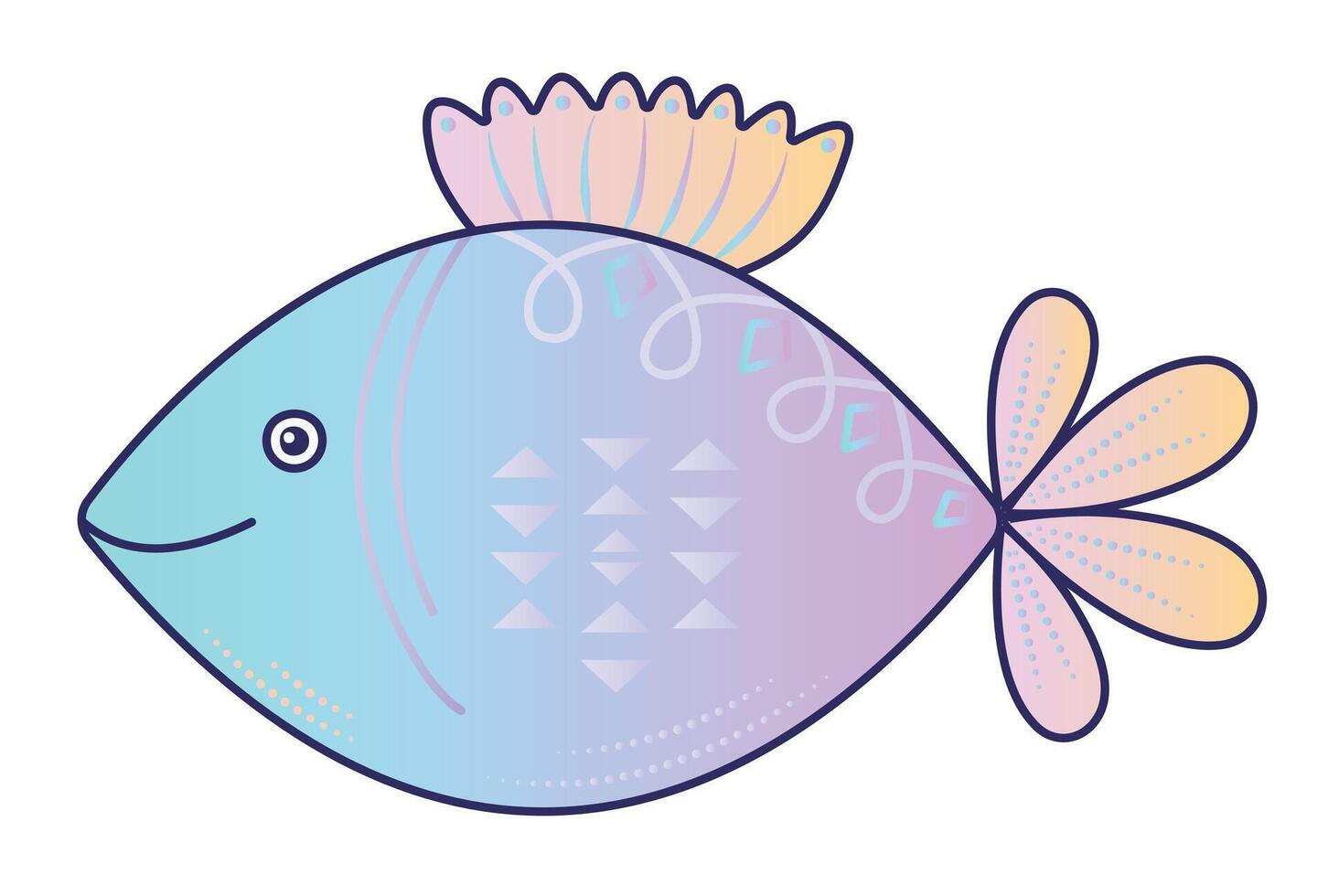 Cute fish, gradient preppy nautical illustration vector