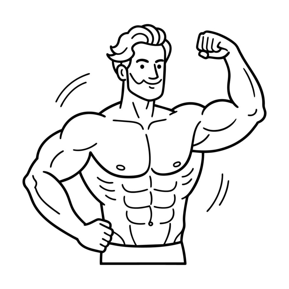 Muscular man line art vector illustration