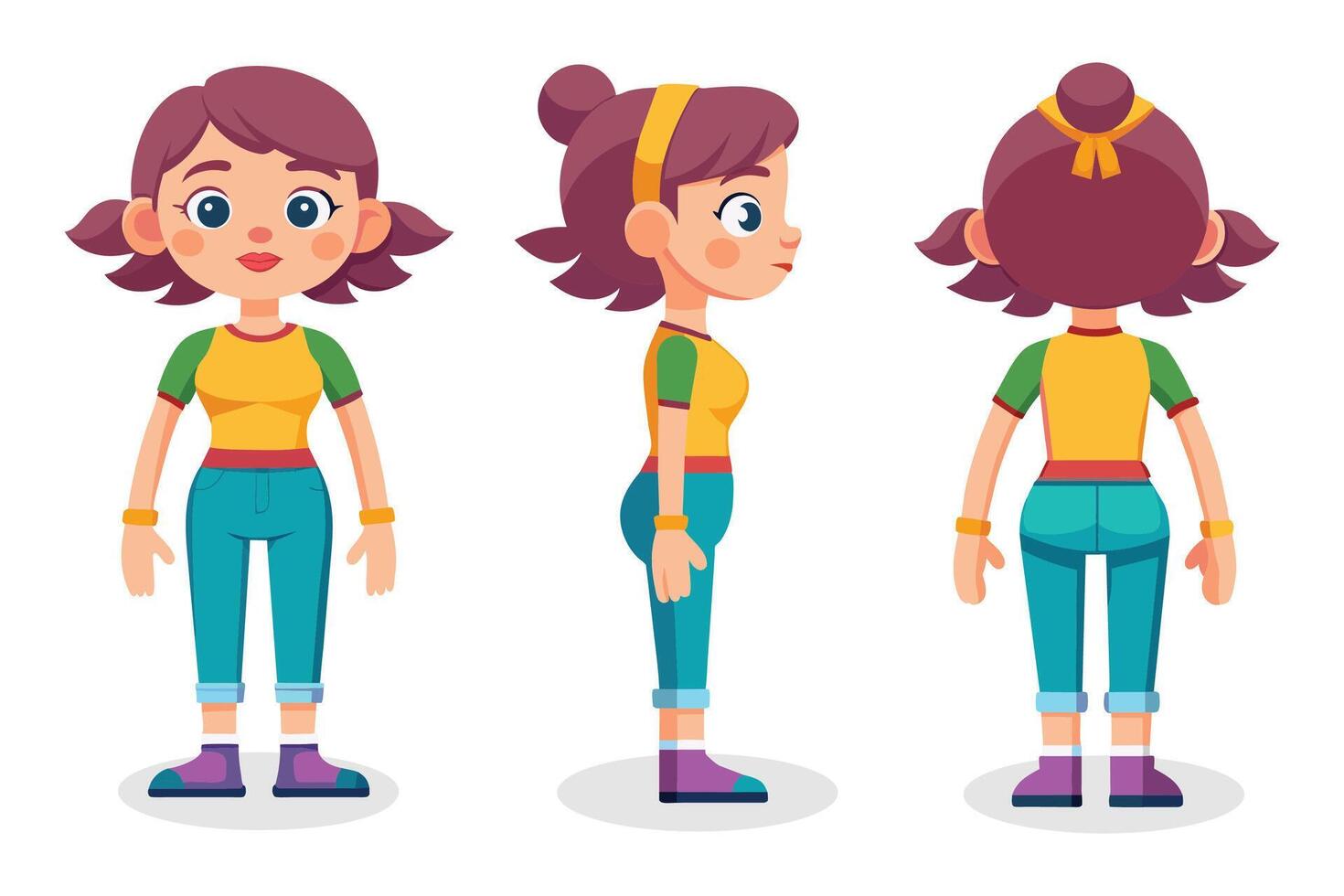 Young girl character illustration on white background. vector