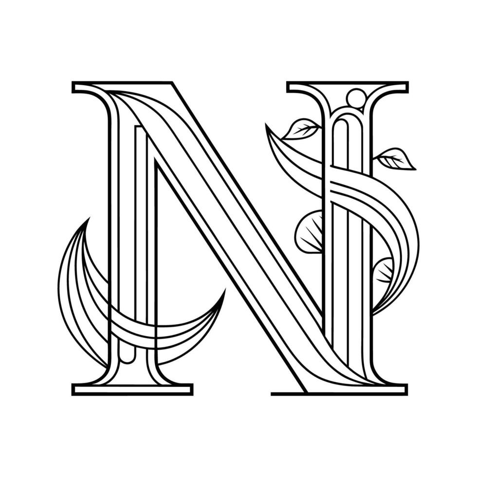 N alphabet line art illustration vector