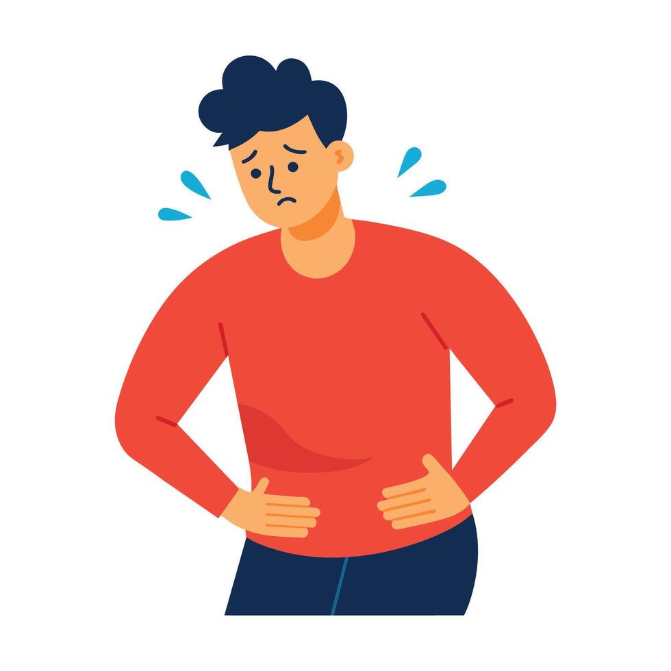 Abdominal pain male flat vector illustration