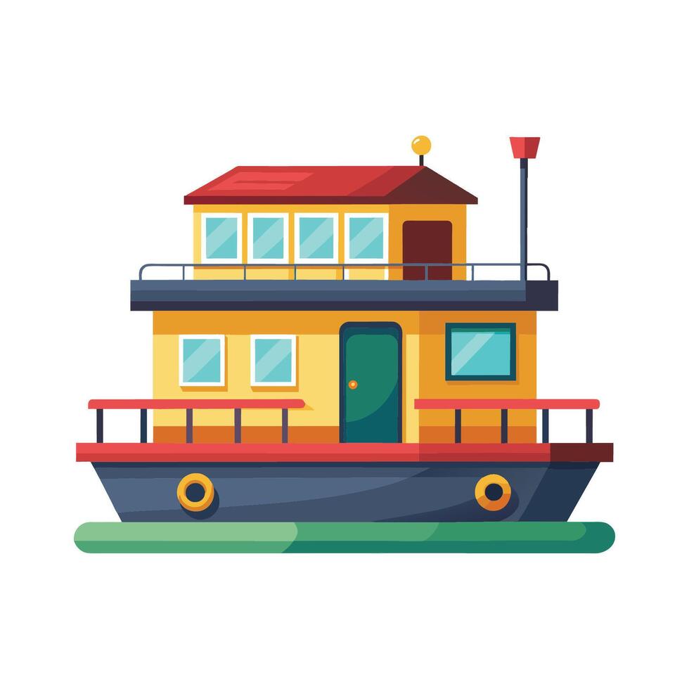 House boat Isolated flat vector illustration