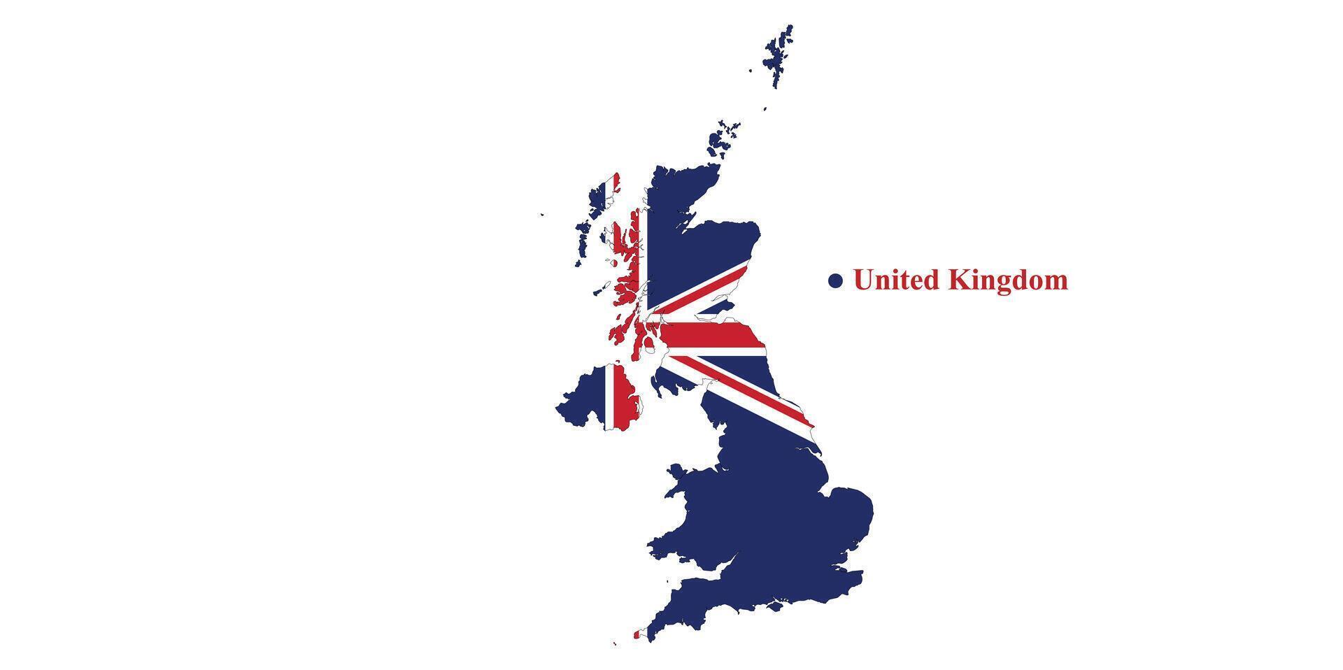 United Kingdom map with the flag inside. England, UK flag symbol. Vector Illustration