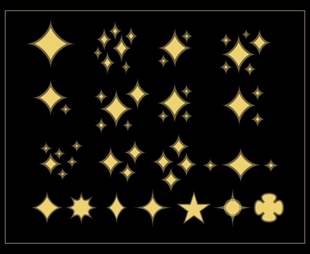 Set of Sparkles and Stars on Black Background vector