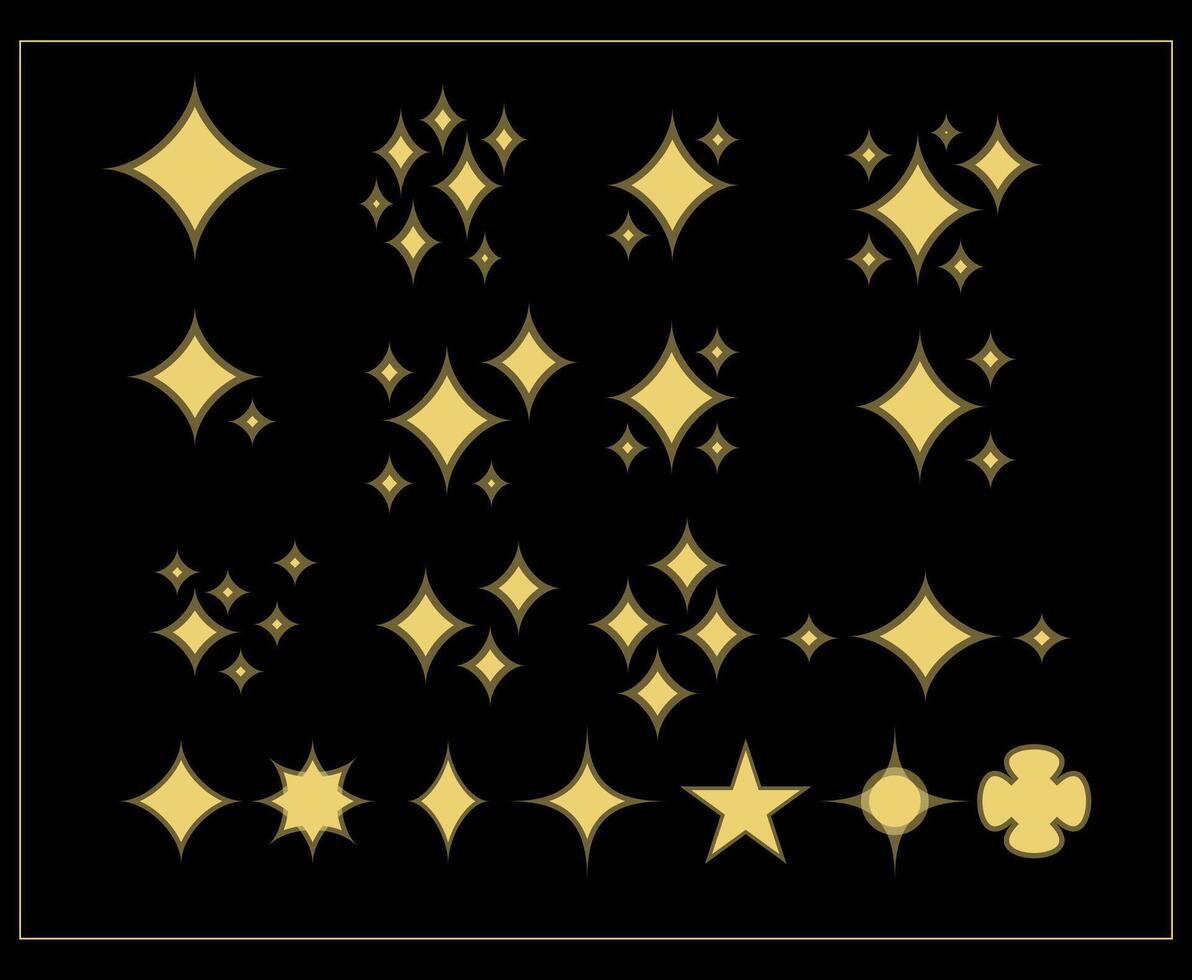 conjunto de destellos y estrellas en negro antecedentes vector