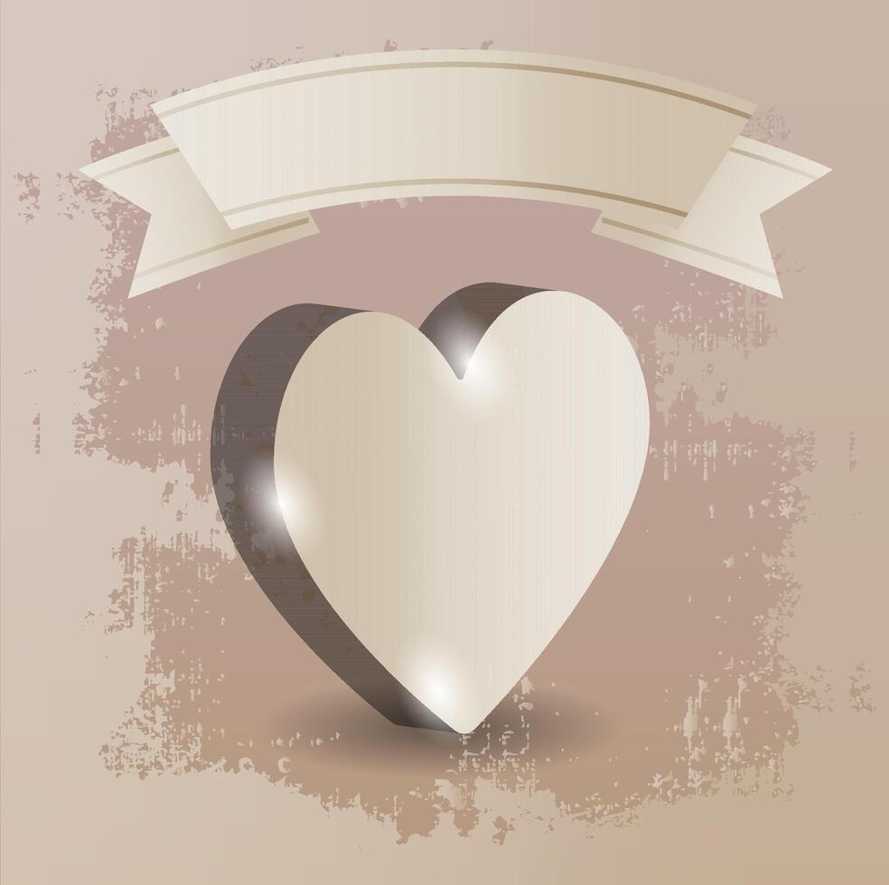 retro vintage heart symbol and text ribbon vector